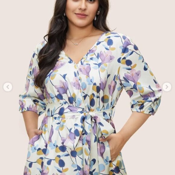 BloomChic Plus Size 4XL Floral Print Lantern Sleeve Dress us26 - Picture 3 of 6